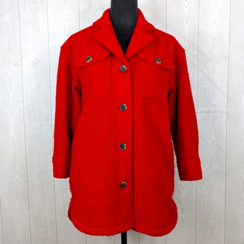 Old Navy Robbie Red Shacket Jacket Women's Size XS Textured Wool Blend